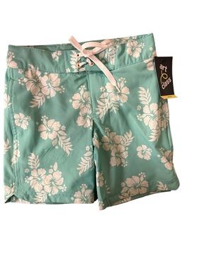 Art Class Floral Board Shorts Size 6 Teal Tropical UPF 50 Kids